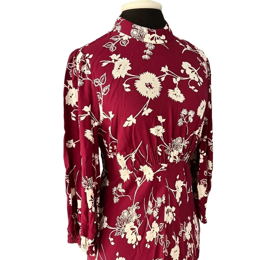 Ghost London Viscose Floral Retro Midi Dress Gathered Sleeves Old Hollywood Xs — image 2 of 8